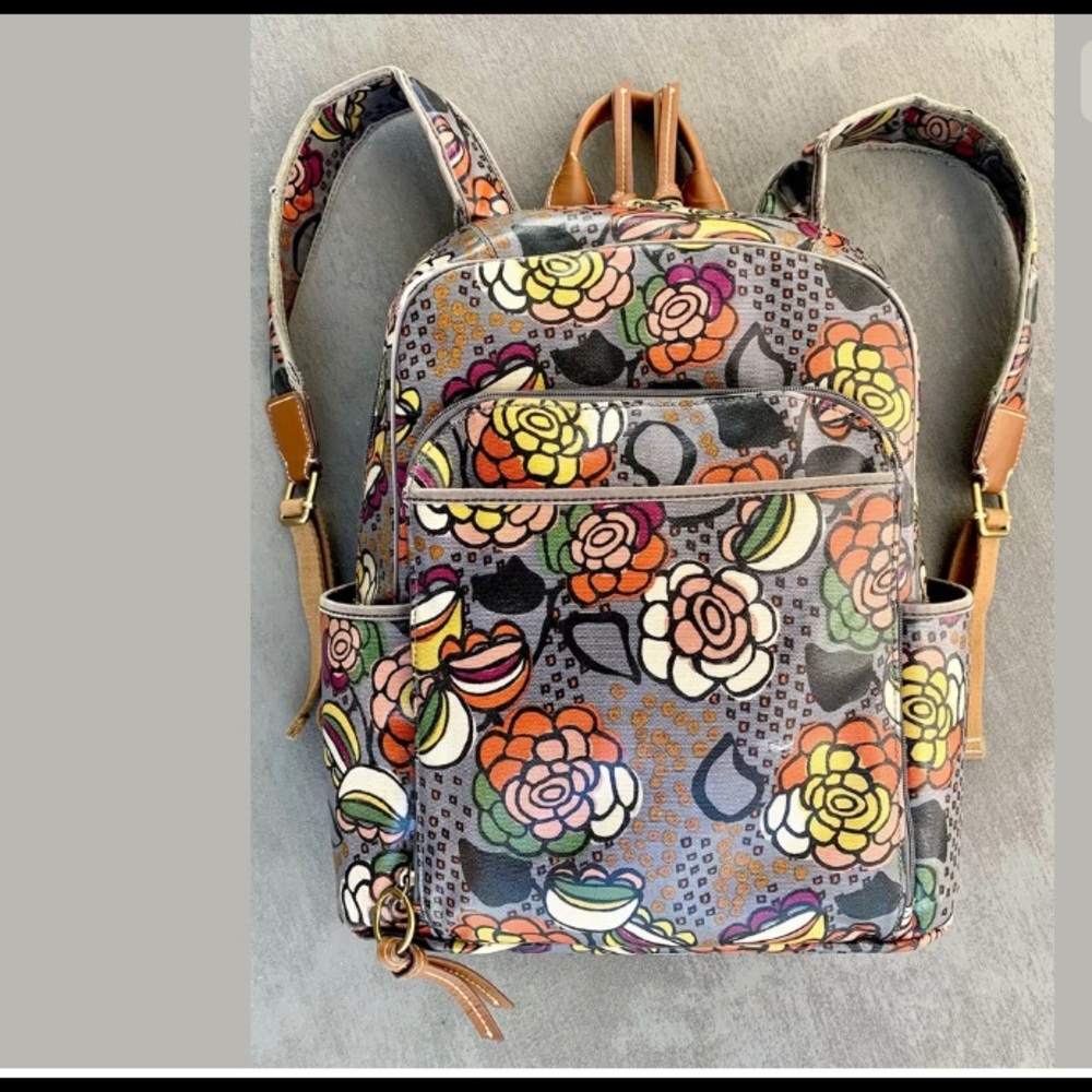 FOSSIL rare-find Coated Canvas & Leather Backpack